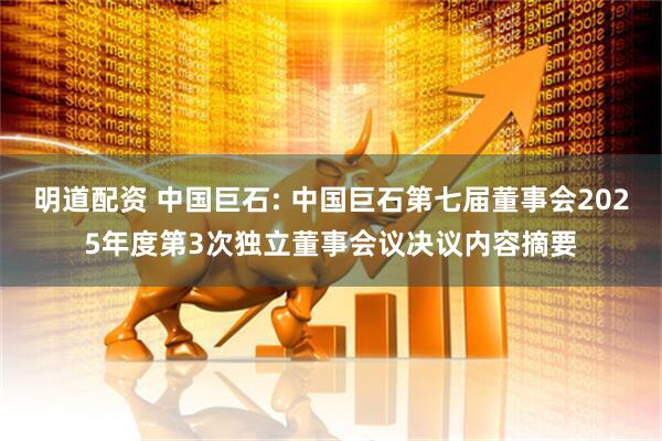 明道配资 中国巨石: 中国巨石第七届董事会2025年度第3次独立董事会议决议内容摘要